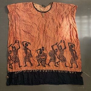Meetu Magic The African Scene Orange and Black Tunic Size 3X